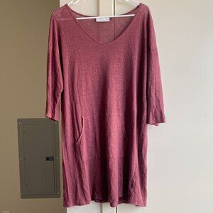 NWOT Bryn Walker Linen Tunic Pocket Top Burgundy Size S Lagenlook Beach Coverup